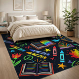 Rainbow Books and Crayons Kids Area Rug