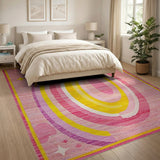 Vibrant Pink Rainbow Oval Geometric Rug