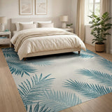 Teal Palm Frond Coastal Blue and Teal Area Rug