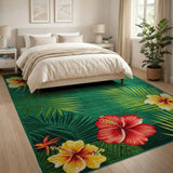 Hibiscus and Palm Leaf Coastal Area Rug
