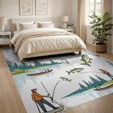 Fishing Lake Anglers Leaping Trout Rug