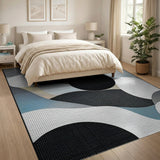 Modern Black White Overlapping Circles Area Rug