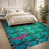 Teal Pink Bat Geometric Area Rug