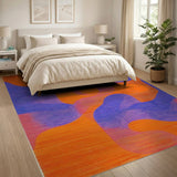 Vibrant Abstract Orange Purple Wave Area Rug