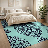 Floral Vintage Blue and Teal Teal Damask Floral Area Rug