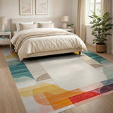 Geometric Modern Vibrant Curved Geometric Multi-Color Area Rug