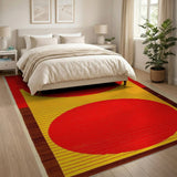 Bold Red Circles on Yellow Geometric Rug