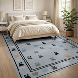 Whimsical Multi-Color Paw Print Light Blue Area Rug