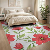 Vibrant Red Floral Pattern Area Rug