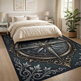 Distressed Vintage Ornate Distressed Compass Rose Area Rug