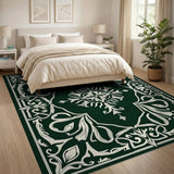 Ornate Dark Green Persian Floral Area Rug
