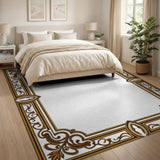 Ornate Gold and Silver Ornate Gold Filigree Border Area Rug