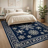 ODIKA Snowflake Washable Area Rug - Navy Blue Non-Slip Low Pile Carpet