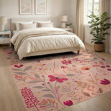 Vintage Pink Floral Embroidered Area Rug