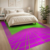 Neon Grid Corridor Area Rug in Green Pink