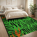 Vibrant Green Tiger Stripe Area Rug with Orange Accents