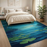 Moonlit Teal Forest River Water Lily Rug