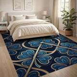Ornate Blue Clover Lattice Area Rug