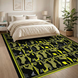 Bold Black Cat Silhouettes Yellow Area Rug