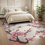 Cherry Blossom Hummingbird Pink Area Rug