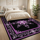 Ornate Pink Mandala Area Rug on Black