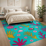 Vibrant Teal Coral Reef Seashell Area Rug