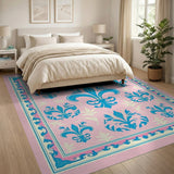 Ornate Pink Fleur-de-Lis Area Rug
