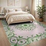 Pink Green Floral Mandala Area Rug