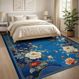 Blue Chinoiserie Peony Butterfly Area Rug
