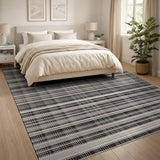Black White Plaid Stripe Area Rug