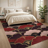 Red Pink Gold Art Deco Fan Pattern Area Rug