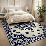 Traditional Persian Ornate Navy Floral Medallion Area Rug