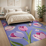 Pink Tulips on Lavender Floral Area Rug