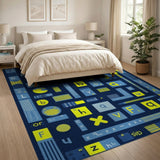 Navy Alphabet Play Rug with Yellow Letters