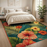 Vibrant Hibiscus and Palm Leaf Area Rug