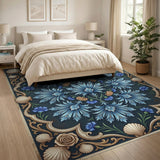 Teal Blue Cornflower Peach Rose Ornate Area Rug