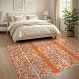 Vibrant Orange Intricate Vine Floral Area Rug