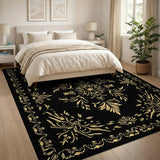 Opulent Black Gold Medallion Area Rug