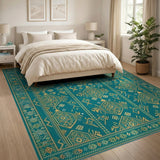 Heritage Tribal Blue and Teal Geometric Heritage Tribal Area Rug