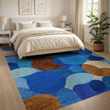 Blue Overlapping Circles Abstract Area Rug