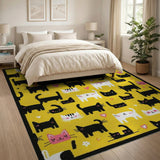 Playful Cartoon Cats on Sunny Yellow Rug
