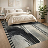 Black White Abstract Vertical Stripe Area Rug