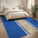 Navy Blue and Beige Striped Coastal Area Rug
