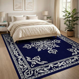 Traditional Persian Navy Blue Traditional Persian Mandala Rug