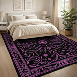 Ornate Pink Floral Medallion Rug on Black