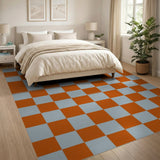 Geometric Modern Orange Checkered Washable Area Rug