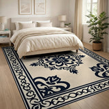 Ornate Black on Ivory Persian Area Rug