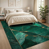 Green Emerald Green Gold Vein Marble Area Rug