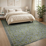 Elegant Green Vine Blossom Grey Area Rug