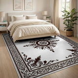 Ornate Black White Persian Medallion No. 18 Rug